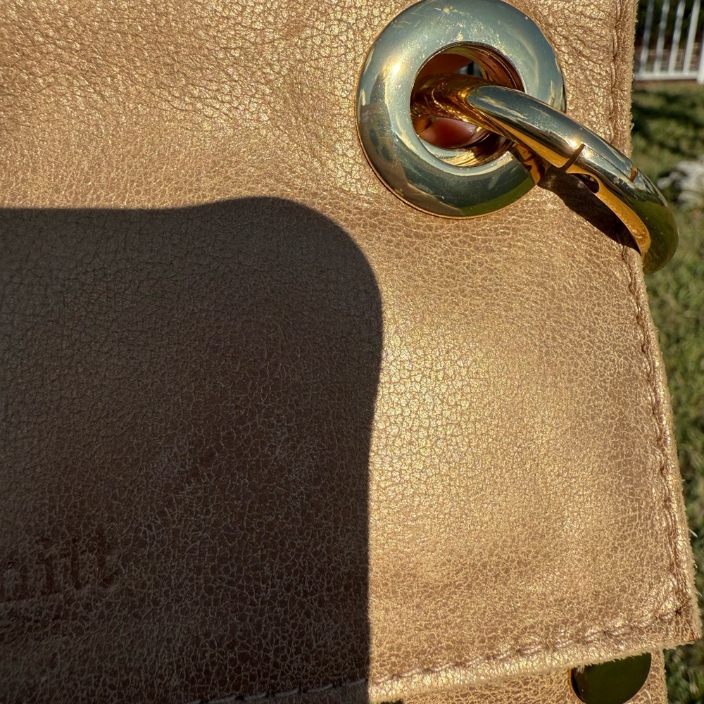Hammitt Leather Crossbody Clutch Reversible Brushed Gold Bag. - Picture 11 of 12